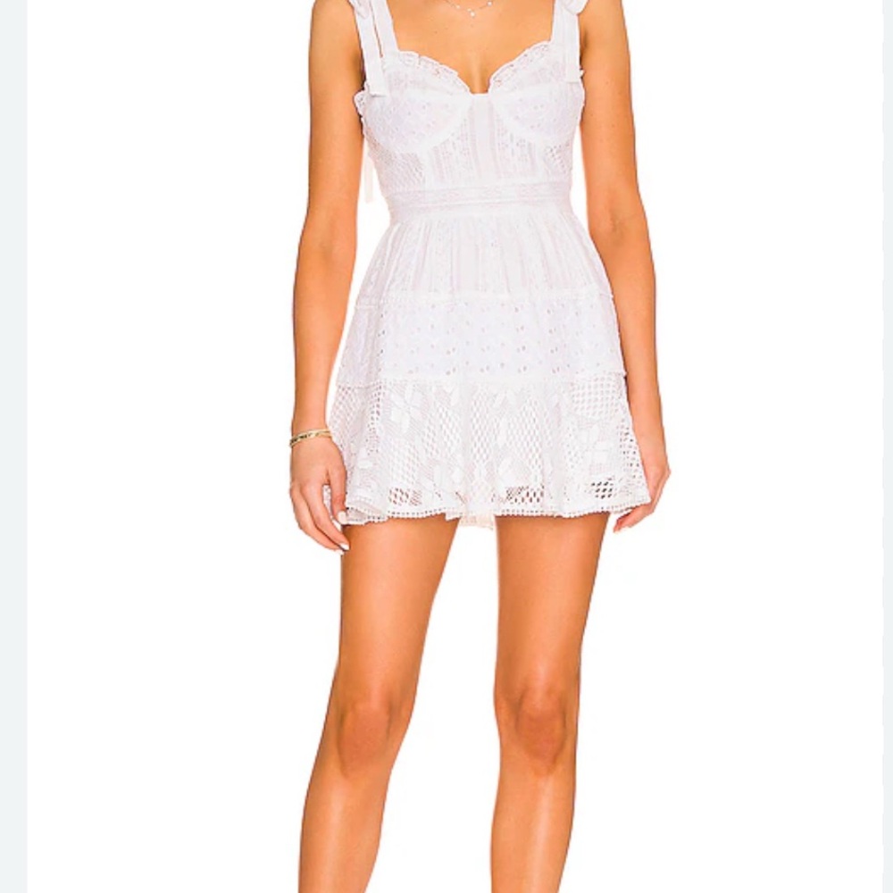 LoveShackFancy White Smocked Ruffled Mini Dress
